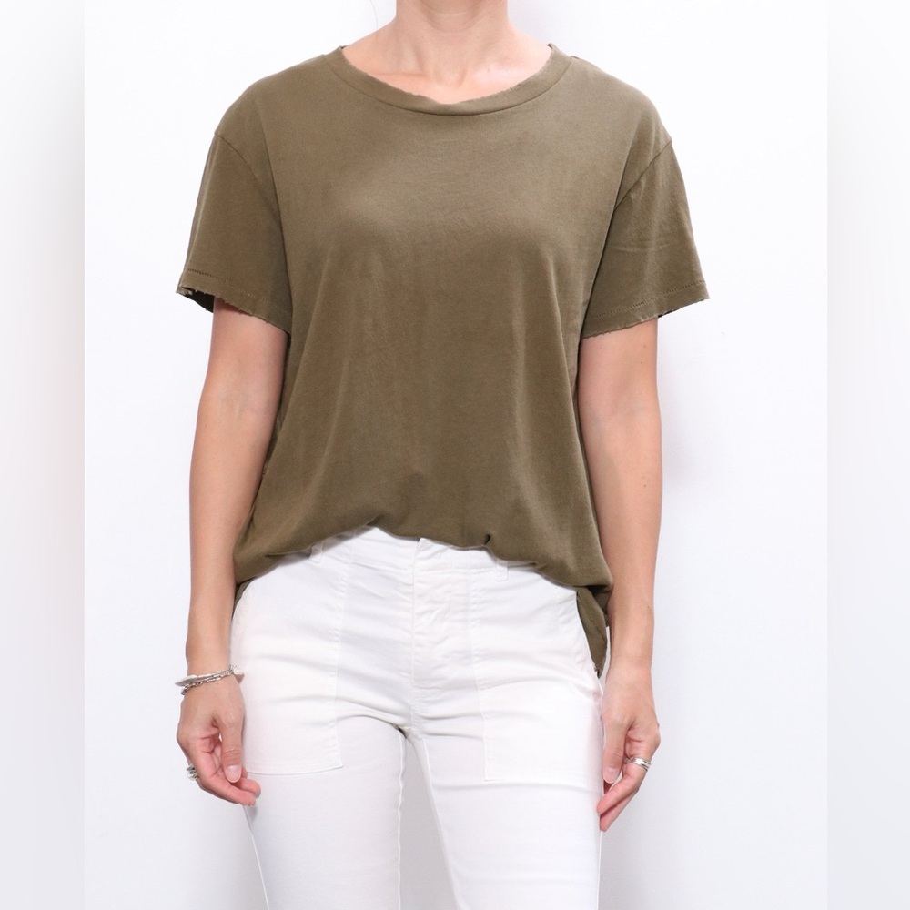 Nili Lotan Brady Tee Khaki Green Cotton Relaxed T-Shirt Womens Size S
